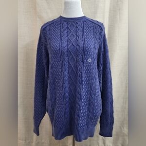 Crown & Ivy Women's Blue White Cable Knit Sweater Long Sleeve Size Medium NWT